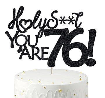 Happy 76th Birthday Cake Topper 76 Birthday Cake Toppers-Black Glitter, Funny 76th Cake Topper for Men For Women, 76th birthday 
