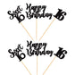 Ercadio 36 Pack Black Sweet 16 Cupcake Toppers Sixteen Happy Birthday Cake Picks Decorations For 16Th Birthday Party Supplies