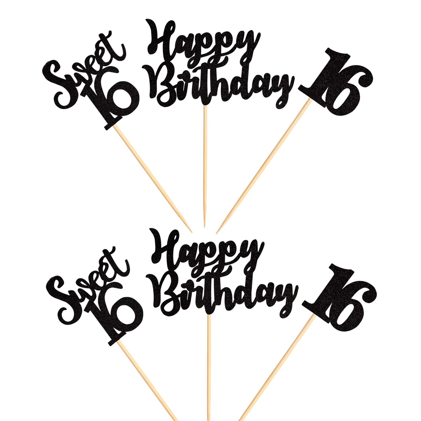 Ercadio 36 Pack Black Sweet 16 Cupcake Toppers Sixteen Happy Birthday Cake Picks Decorations For 16Th Birthday Party Supplies