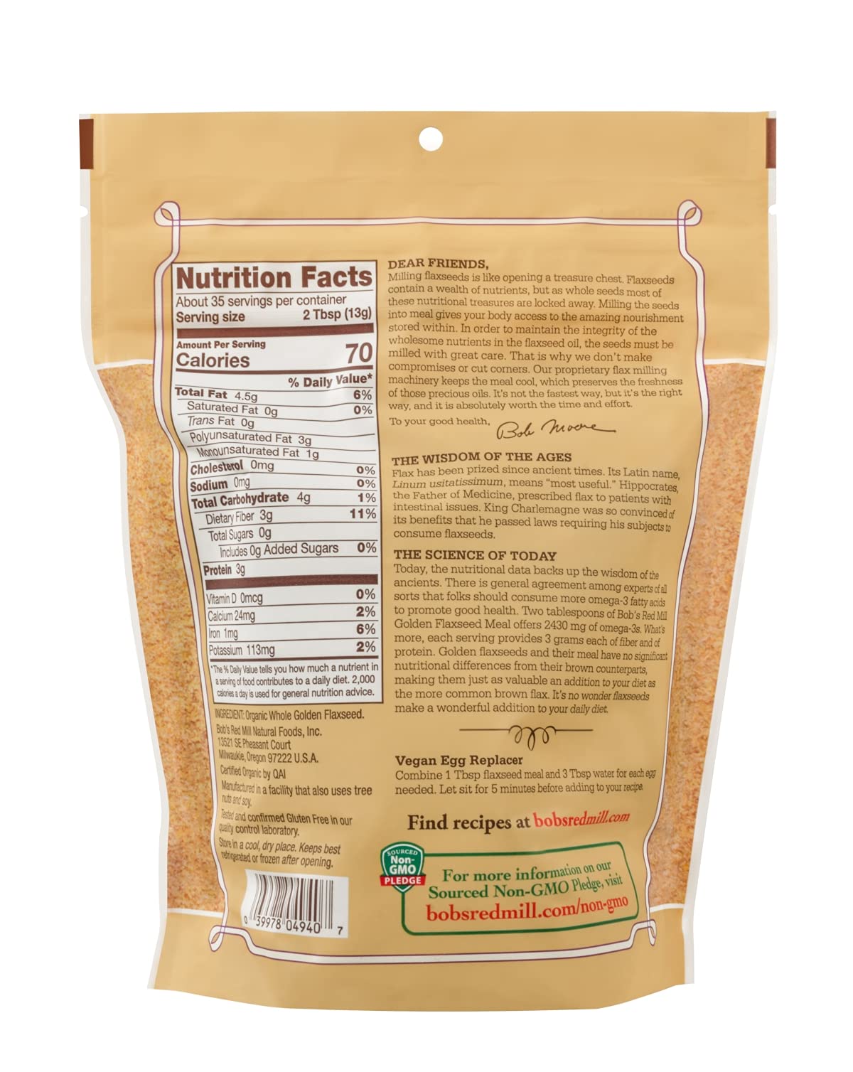 Bob'S Red Mill Organic Golden Flaxseed Meal, 16Oz (Pack Of 4) - Non Gmo, Vegan, Paleo Friendly, Keto Friendly, Kosher