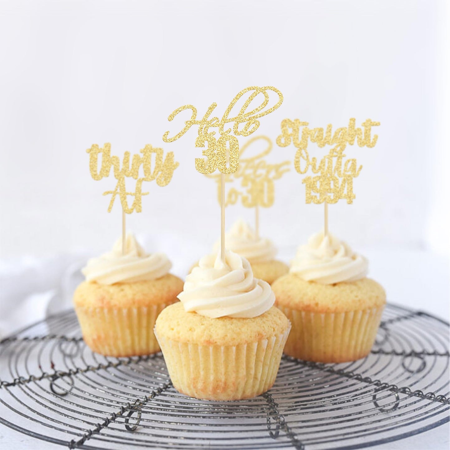 Gyufise 48 Pack Gold Glitter Hello 30 Cupcake Toppers Glitter Thirty Cheers To 30 Straight Outta 1994 Cupcake Picks For 30Th Bir