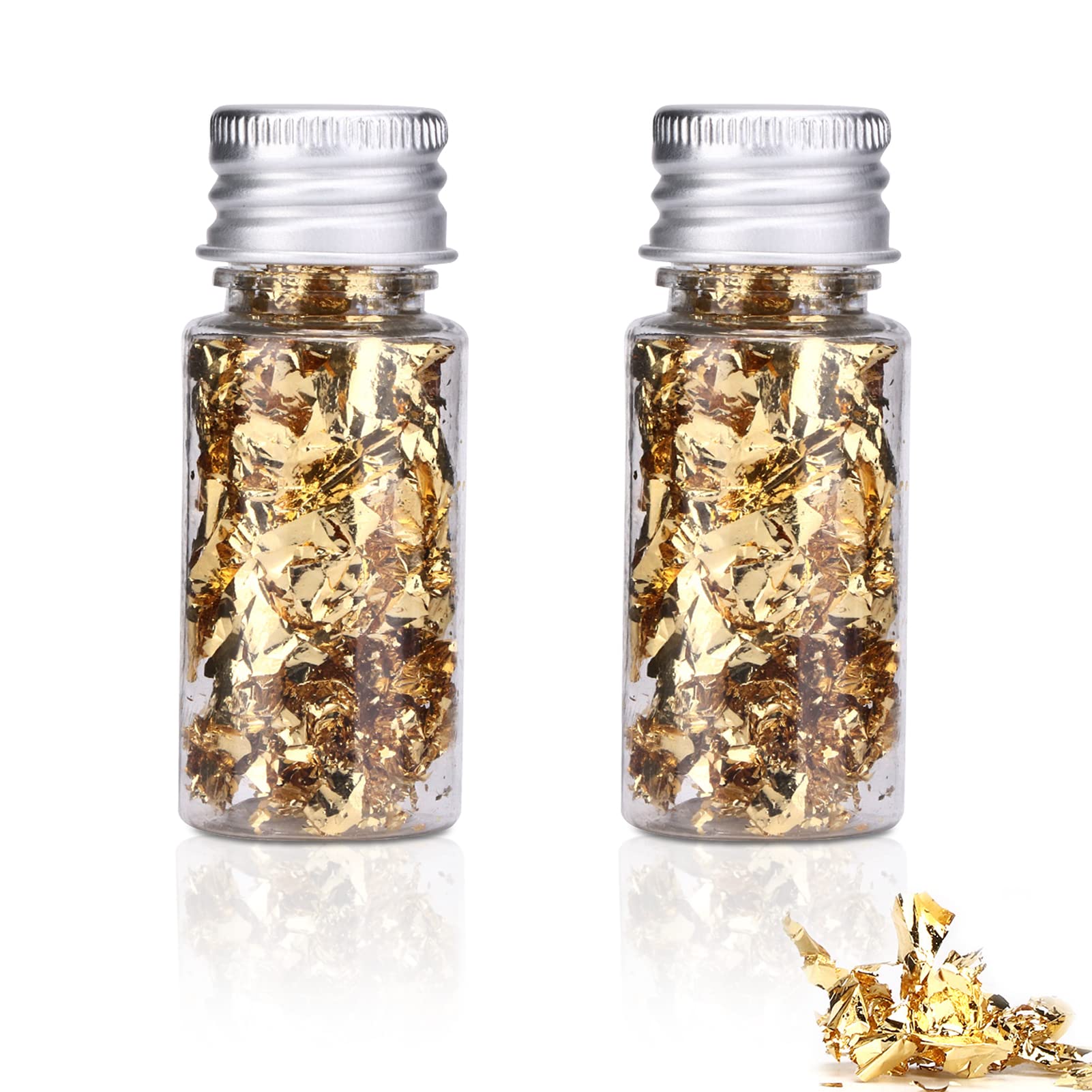 2 Bottles Edible Gold Leaf, Edible Gold Flakes For Cake Decorating Gold Leaf Flakes, 10G Gold Foil Flakes For Cake, Dessert, Nai