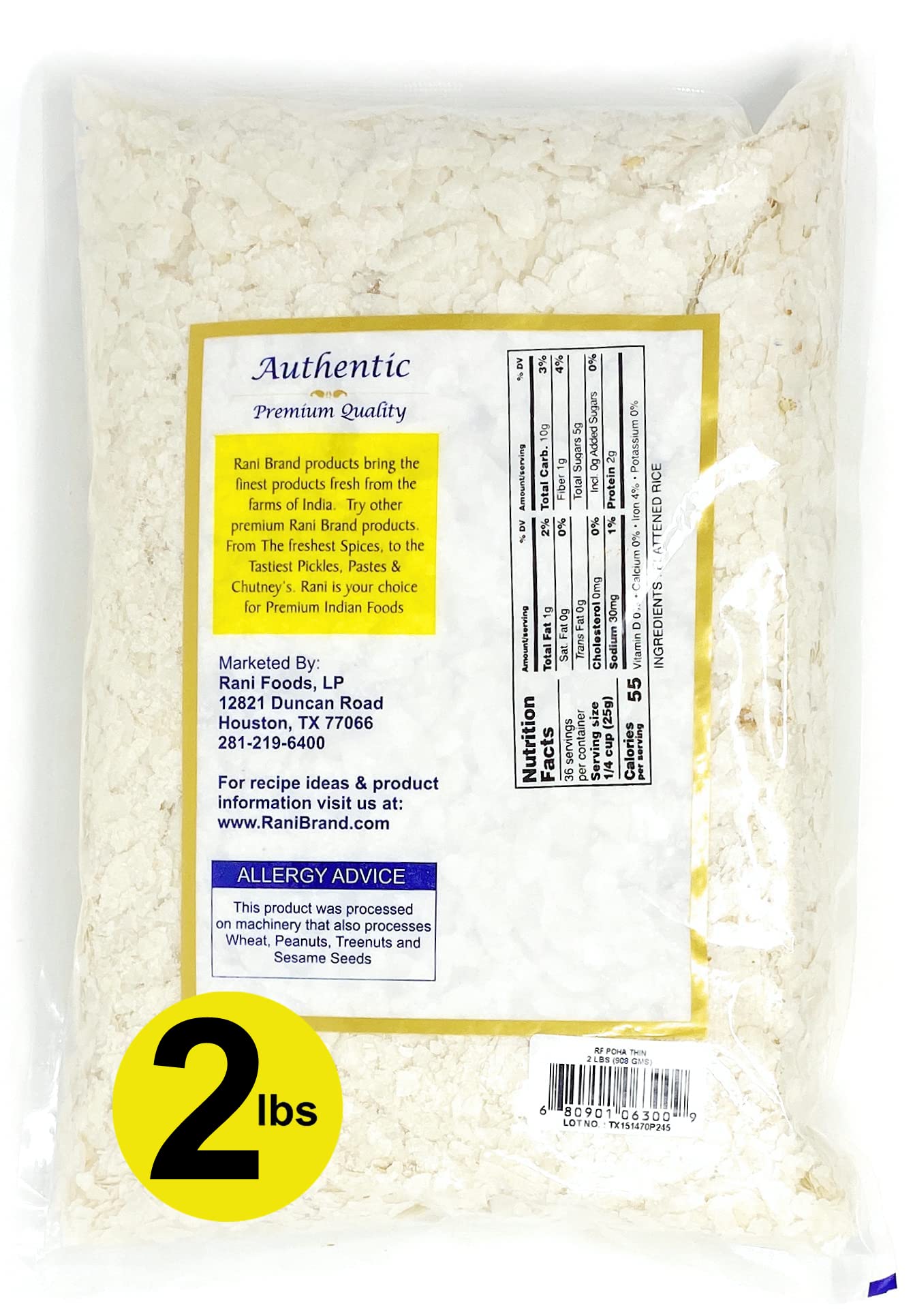 Rani Poha (Powa) Thin Cut (Flattened Rice) 32Oz (2Lbs) 908G ~ All Natural, Salt-Free | Vegan | Kosher | No Colors | Gluten Friendly | Indian Origin