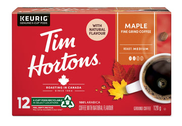 Tim Hortons Maple Coffee, Recyclable Single Serve Keurig K-Cup Pods, Flavoured Medium Roast, 12 Count