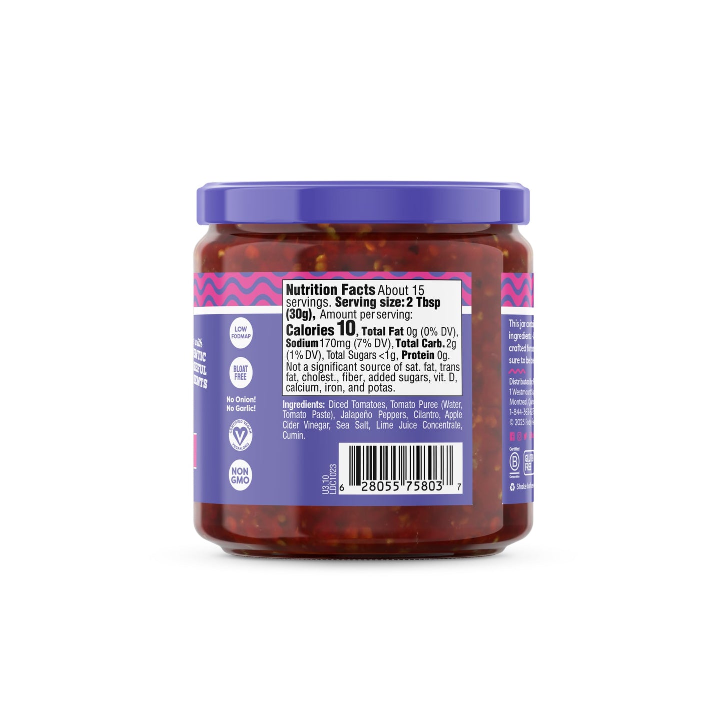 Fody Foods Vegan Medium Salsa, Chunky Tomato Jalapeno Salsa, Low Fodmap Certified, Sensitive Recipe, Gut & Ibs Friendly, 16 Ounc