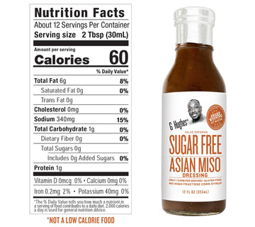 G Hughes Sugar Free Asian Miso Dressing - Asian Salad Dressings, Asian Dressings, Gluten Free Salad Dressing, Sugar Free - 12 Oz