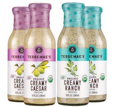 Tessemae's Organic Creamy Salad Dressing Variety Pack - Creamy Ranch, Creamy Caesar - 10 oz. bottles (4-Pack, 2 Each)