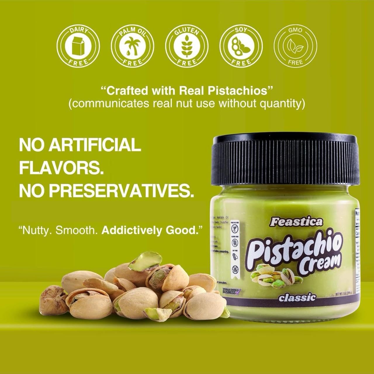 FEASTICA Pistachio Cream Spread - Non-GMO, Gluten-Free, Vegan, Keto-Friendly, 7oz