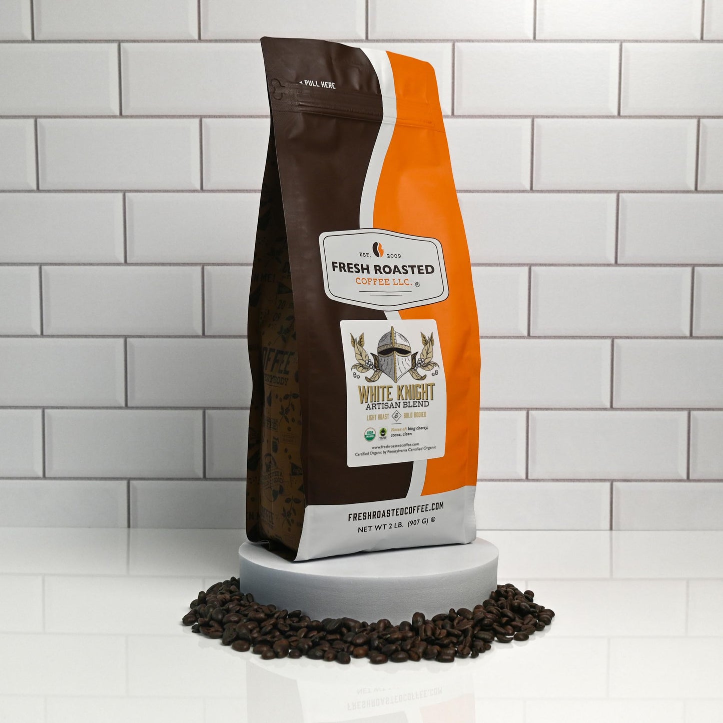 Fresh Roasted Coffee, Organic White Knight, 2 Lb (32 Oz), Light Roast, Fair Trade Kosher, Whole Bean