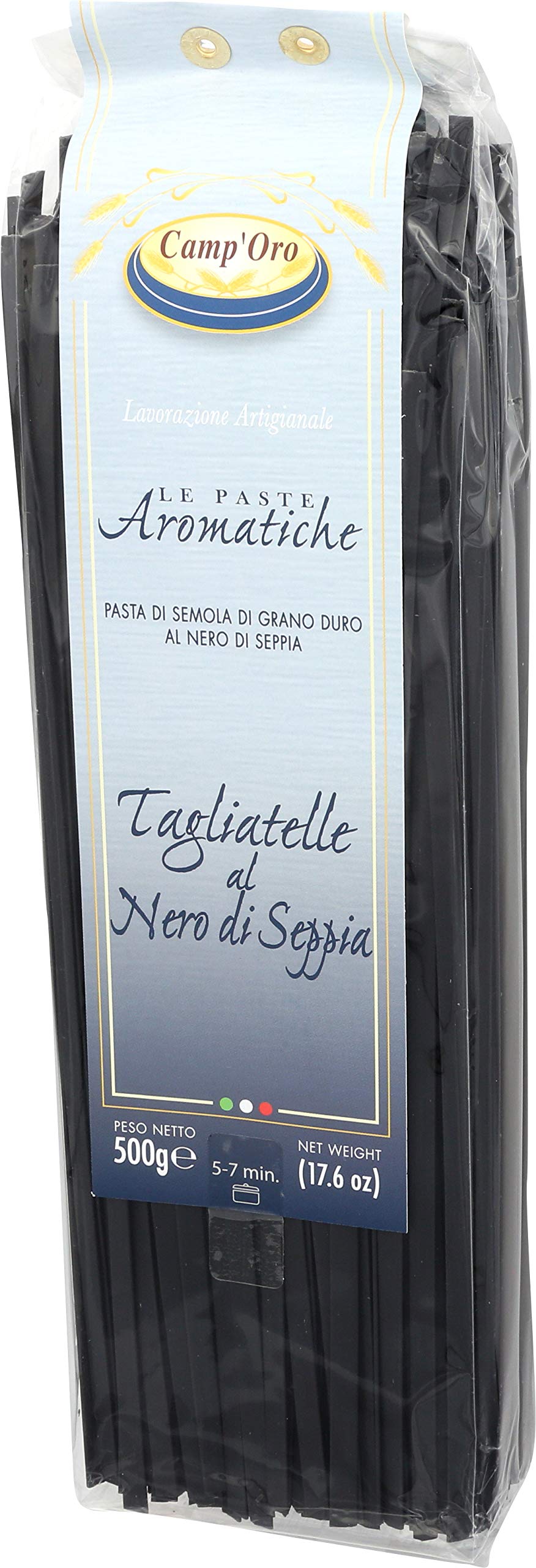 Camp'Oro Black Squid Ink Pasta - 1.1 lb, Gourmet Italian Pasta for Unique Dishes, Rich Flavor, Perfect for Seafood Recipes