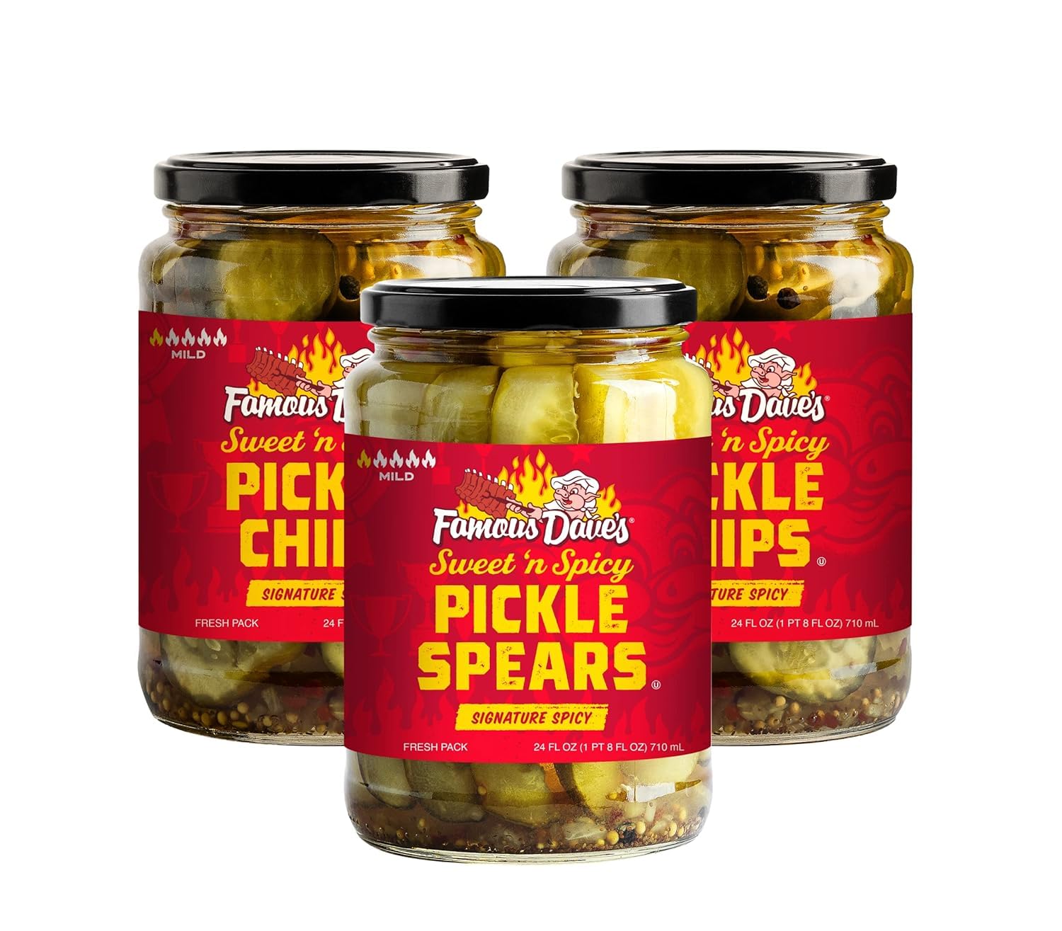 Famous Dave's Pickle Variety Bundle - 2 pck Sweet n' Spicy Pickle Chips & 1 pck Sweet n' Spicy Pickle Spears (72 oz.)