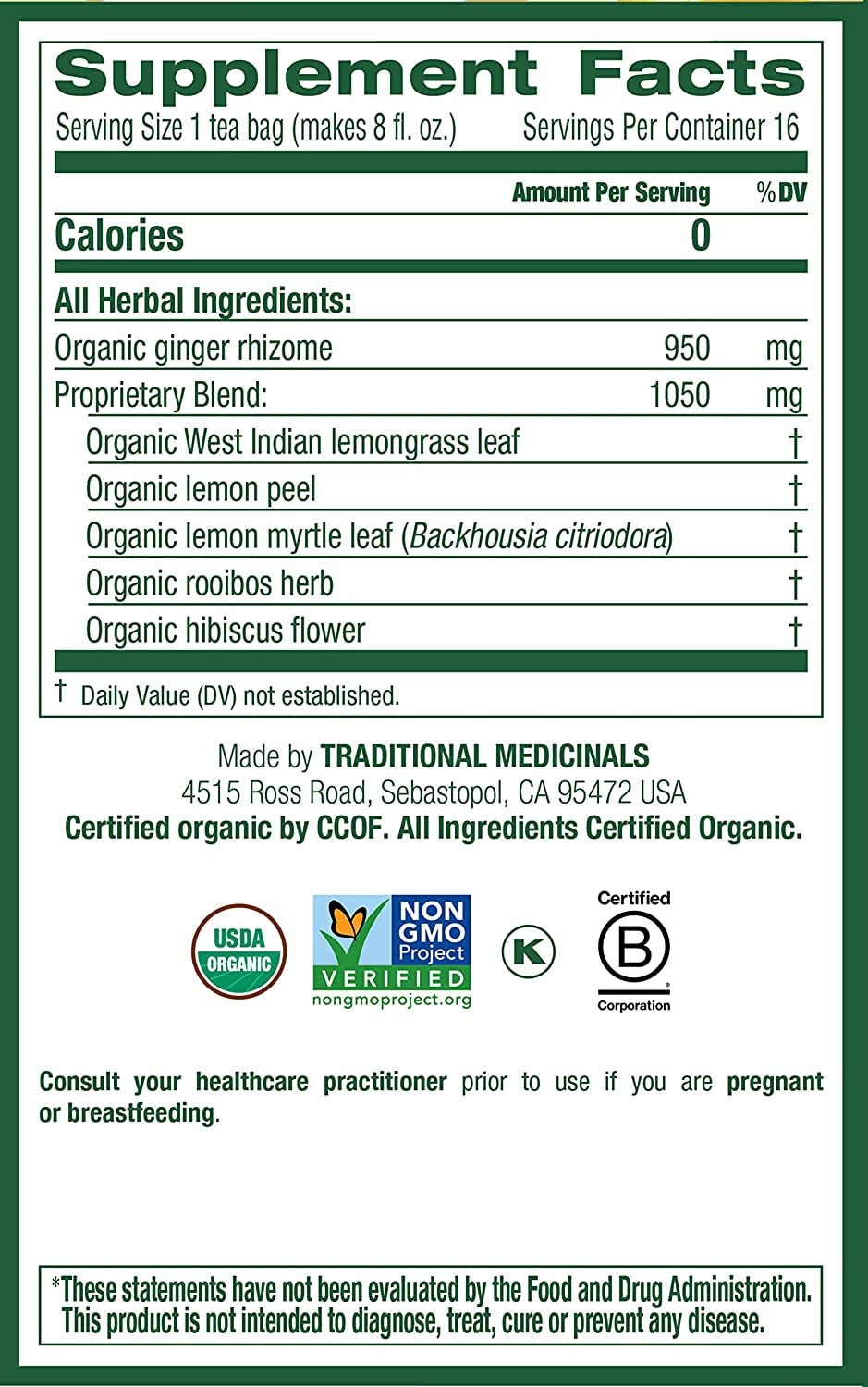 Traditional Medicinals Organic Lemon Ginger Tea, 16 Count (Pack Of 4) - Total 64 Tea Bags