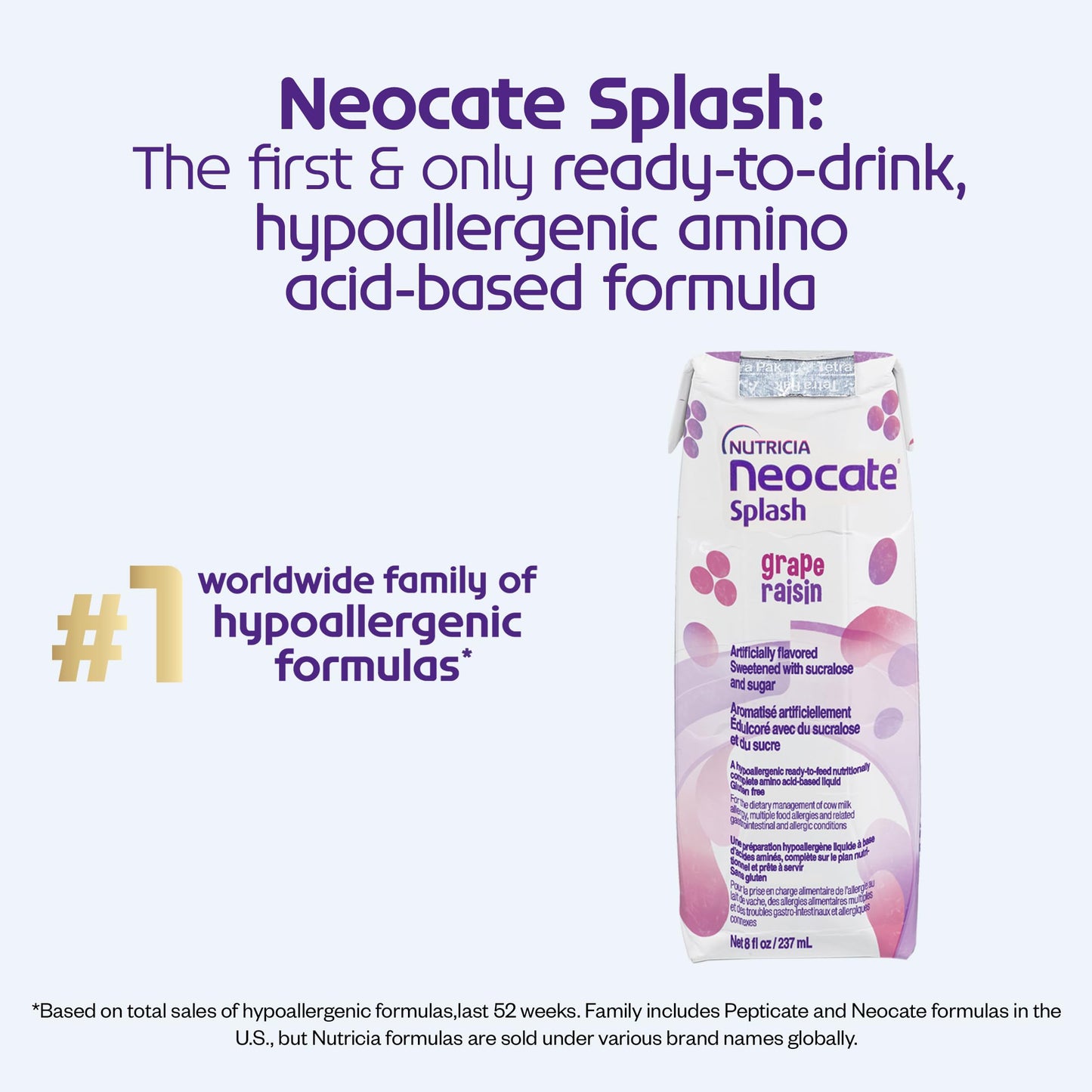 Nutricia Neocate Splash - Ready-To-Feed Hypoallergenic, Amino Acid-Based Toddler And Junior Formula - Grape - 8 Fl Oz (Case Of 27)