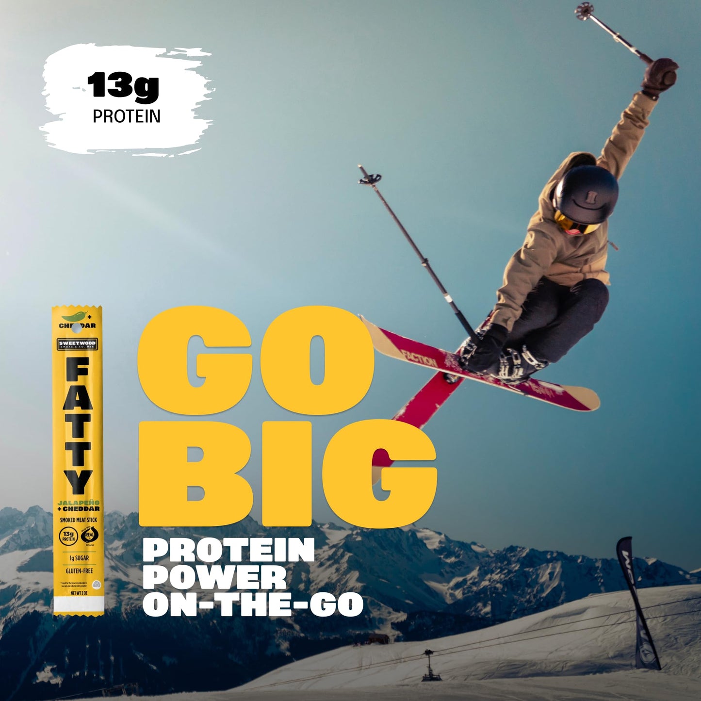 FATTY Grass-Fed Beef Smoked Meat Sticks, Original + Cheddar, 13g Protein, 2 oz. (Pack of 20)