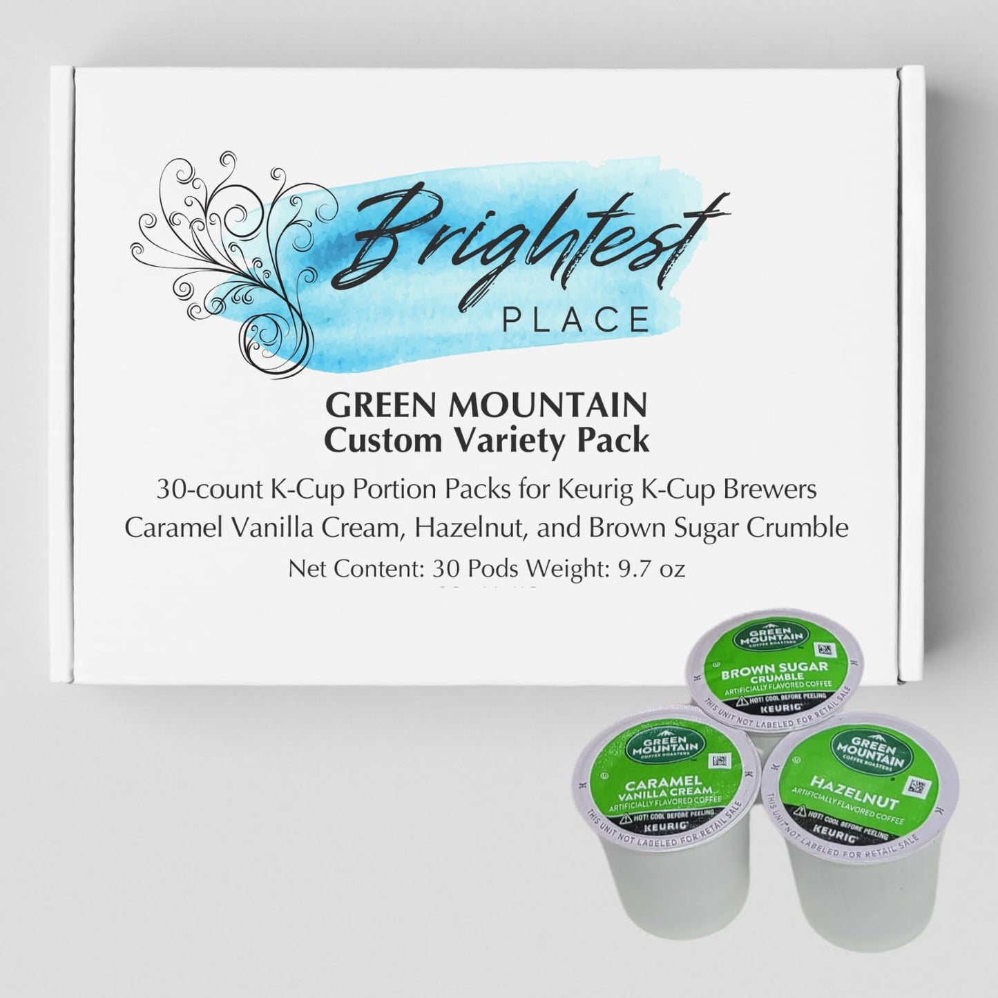 Custom Variety Pack 30-count K-Cup Pods for Keurig - Caramel Vanilla Cream, Hazelnut, Brown Sugar Cspirit-inspired flavorble