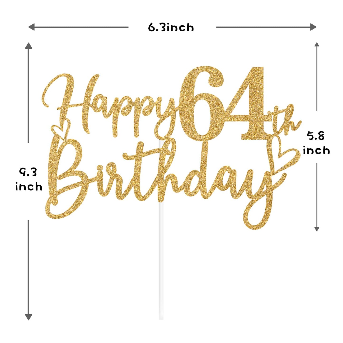 Sriburcio Gold Glitter 64th Birthday Cake Topper, Cheers to 64 Years, Model SH--1104, Party Decoration