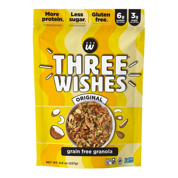 Three Wishes Granola, Original (8-Pack) - Gluten Free Granola, 6G Protein & 3G Sugar Healthy Breakfast & On-The-Go Snack - Vegan, Kosher & Grain-Free