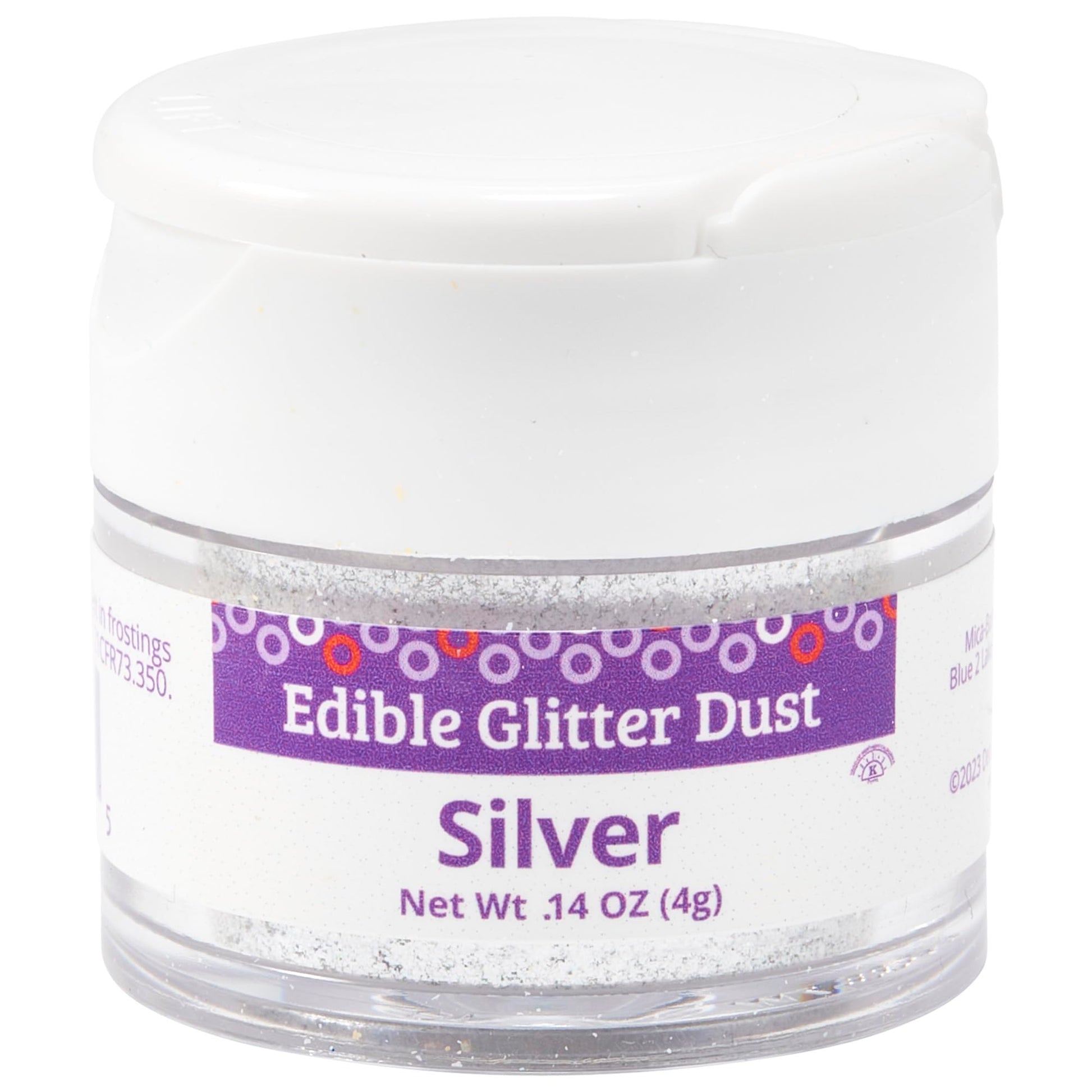 DecoPac Edible Glitter Dust | Silver | Edible Sparkle Powder For Cake Decorating, Cakes, Cupcakes, Cookies, and Donuts - 4g