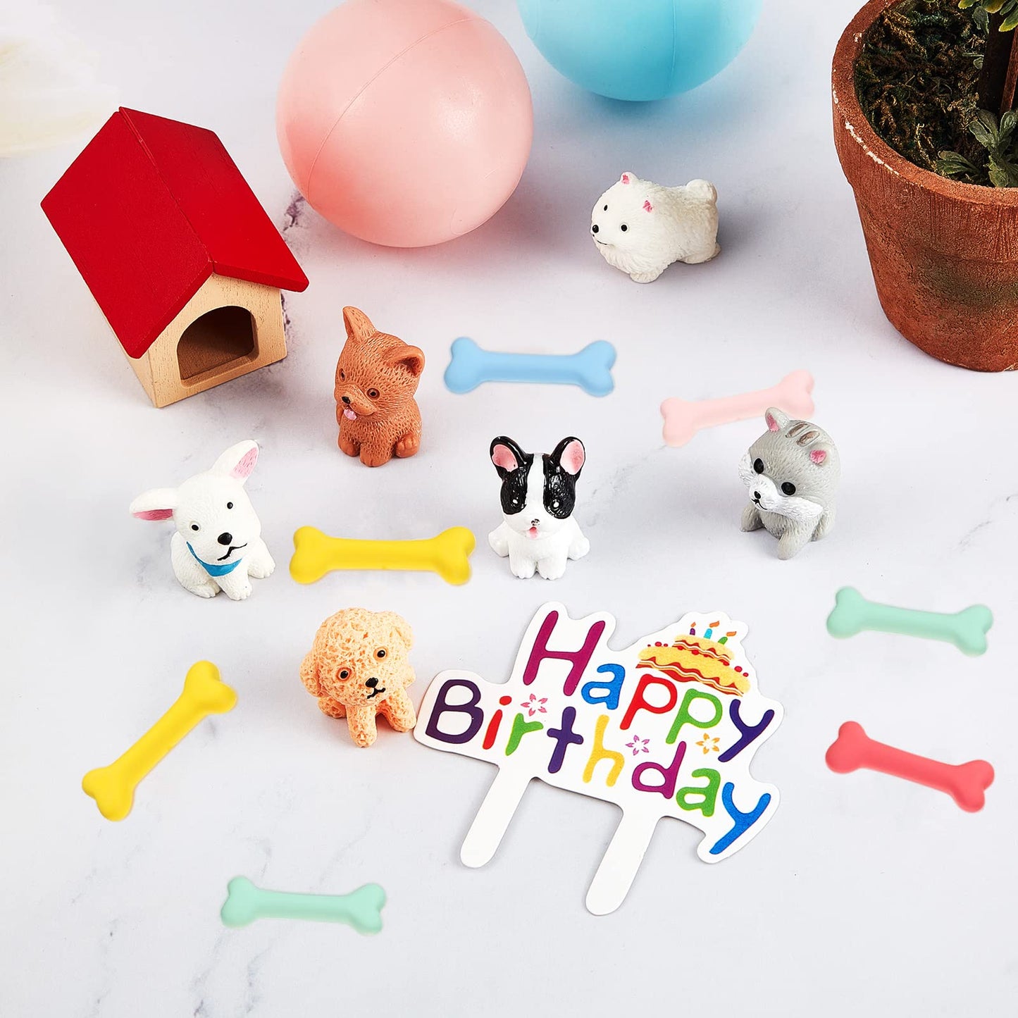 Chunful 18-Piece Dog Cake Topper Set - Puppy Figurines, Dog Bone & Kennel Decorations, Plastic, Cute Style
