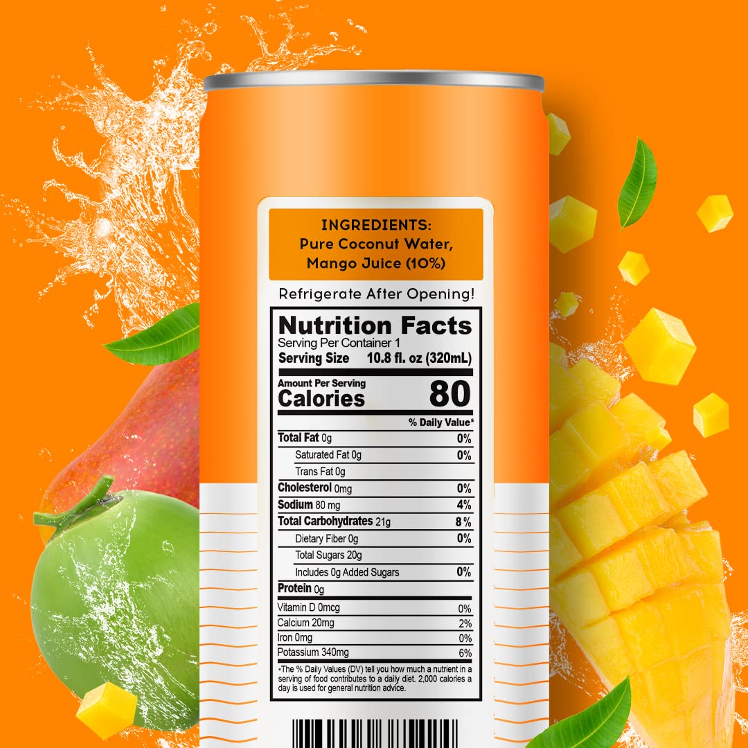 100 Coconuts Mango Pure Coconut-100% Pure Coconut Water - Low Calorie All-Natural Drink with Electrolytes - Naturally Sweet  no preservatives- Non-GMO  11 fl oz  Pack of 12 (Pure Coconut Water)