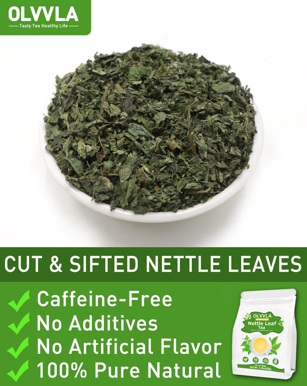 Olvvla Premium Nettle Leaf Tea, Caffeine-Free, Non-GMO, 60 Count