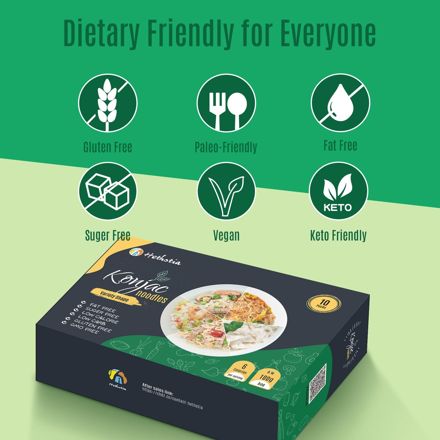 Hethstia Konjac Noodle Variety Pack (Spaghetti, Fettuccine, Rice, Pho, Angel Hair), Pre-Cooked Low Carb Shirataki Noodle, 10-Pac