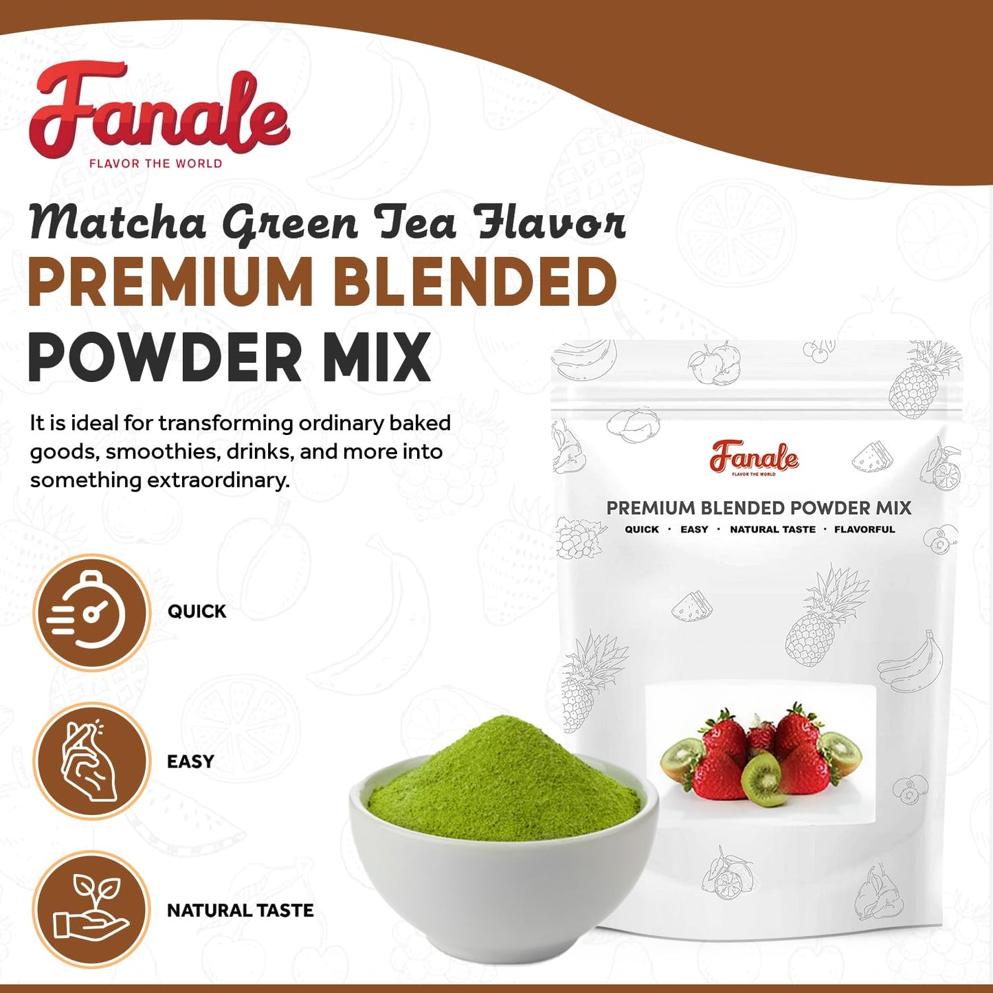 Fanale Premium Matcha Green Bubble Tea Flavoring Powder | Perfect For Baking, Smoothies, Desserts And Drinks | Instant Flavoring