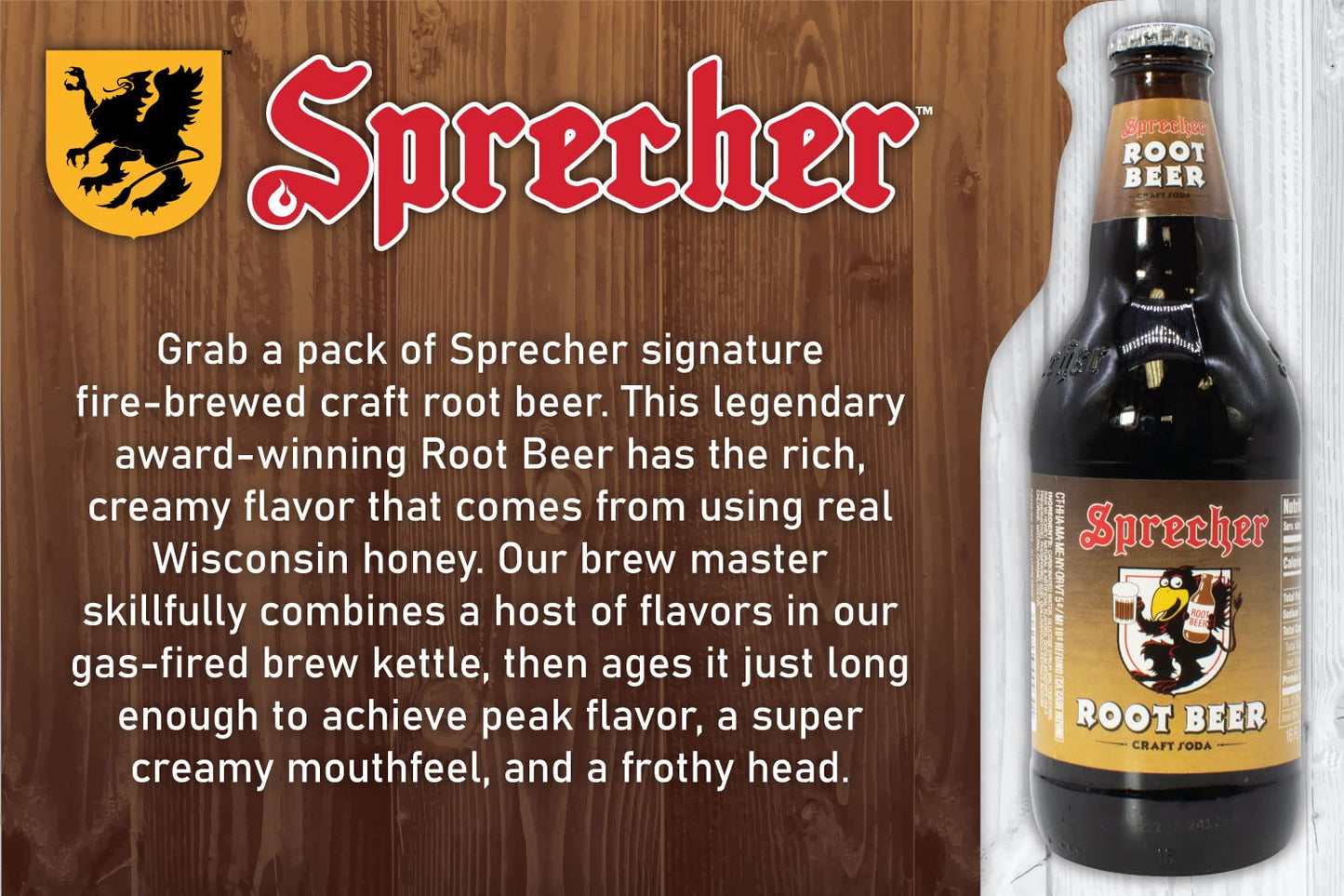 Sprecher Root malt-inspired Craft Soda – Fire Brewed with Honey, Caffeine Free, 16 Fl Oz Glass Bottles (12 Pack)