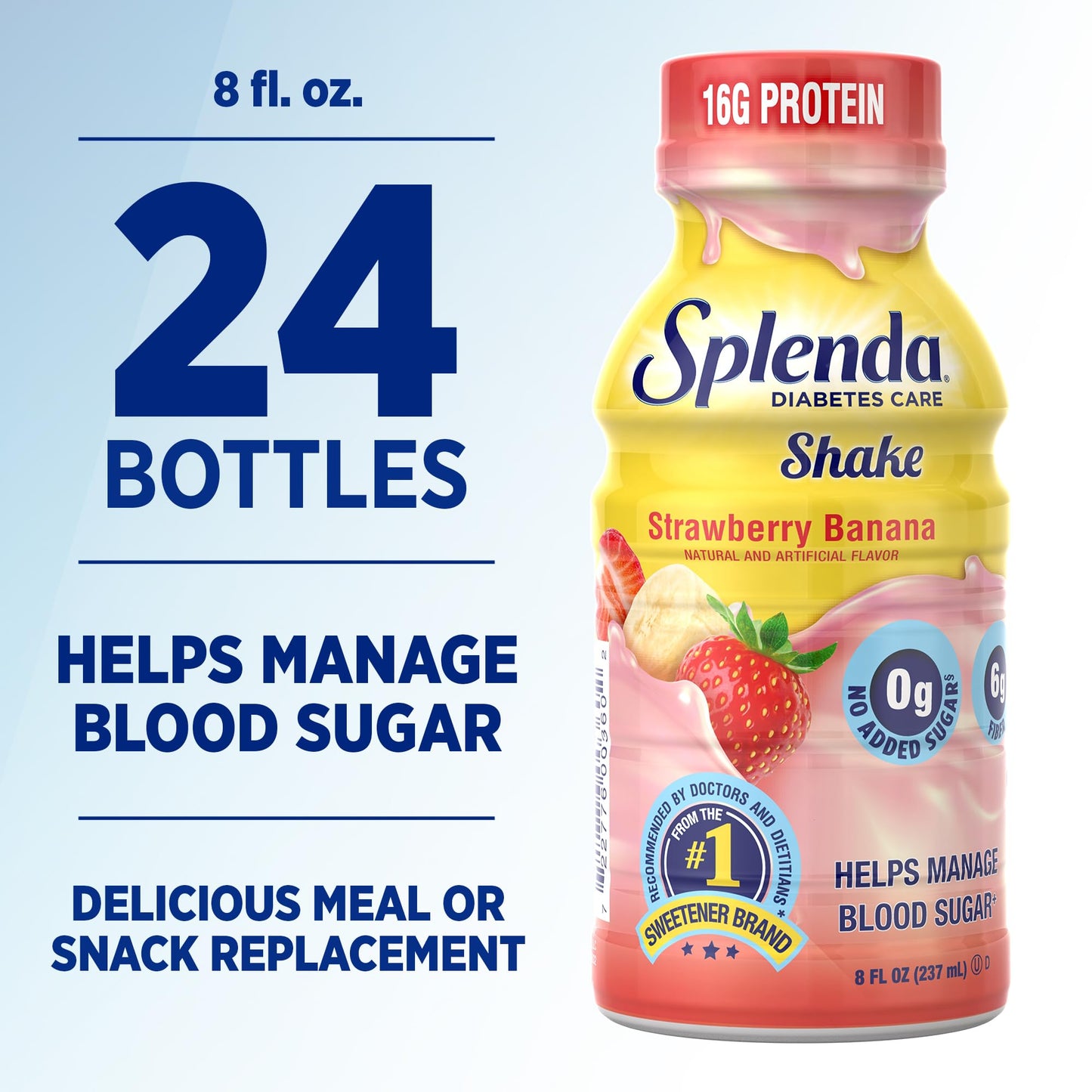 SPLENDA Diabetes Care Shakes - Meal Replacement Shake, 8 Fluid Ounces Per Bottle (Strawberry Banana, 6 Pack)