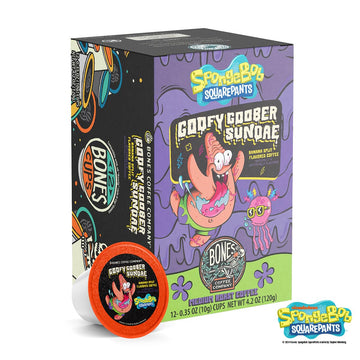 Bones Coffee Company Flavored Coffee Bones Cups Goofy Goober Sundae Flavored Pods Banana Split Flavor | 12Ct Single-Serve Coffee