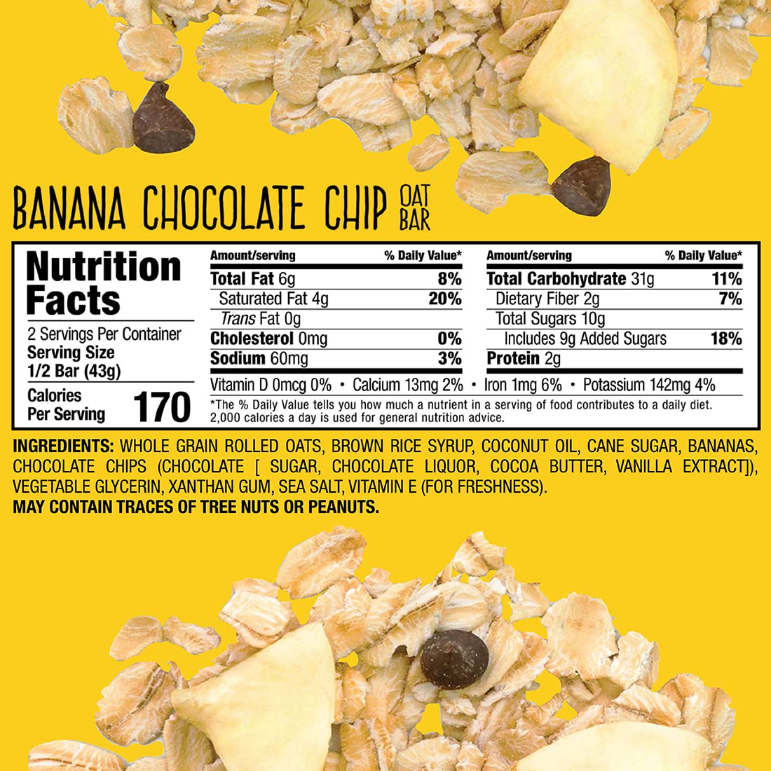 Bobos Oatmeal Bars, Banana Chocolate Chip, Gluten Free Vegan, Pack of 12, 3 Ounce