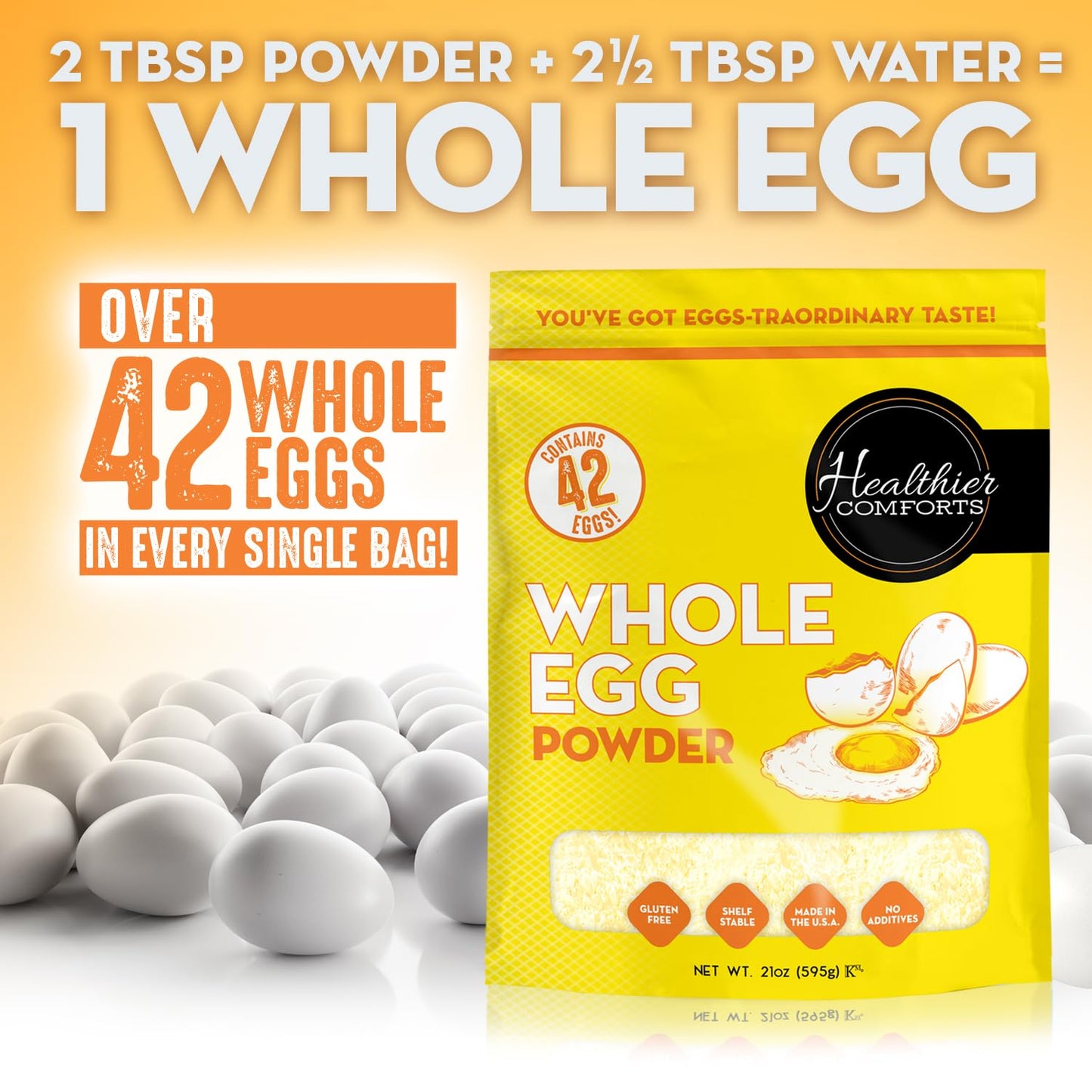 Healthier Comforts Whole Egg Powder, Gluten Free, Pasteurized, Ready to Eat, 21 oz