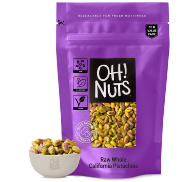 Pistachios No Shell | Raw - 100% Natural | 3 Lb | Raw Whole California Pistachios | Packed In New York Zip-Seal Bag For Exceptional Freshness By Oh Nuts