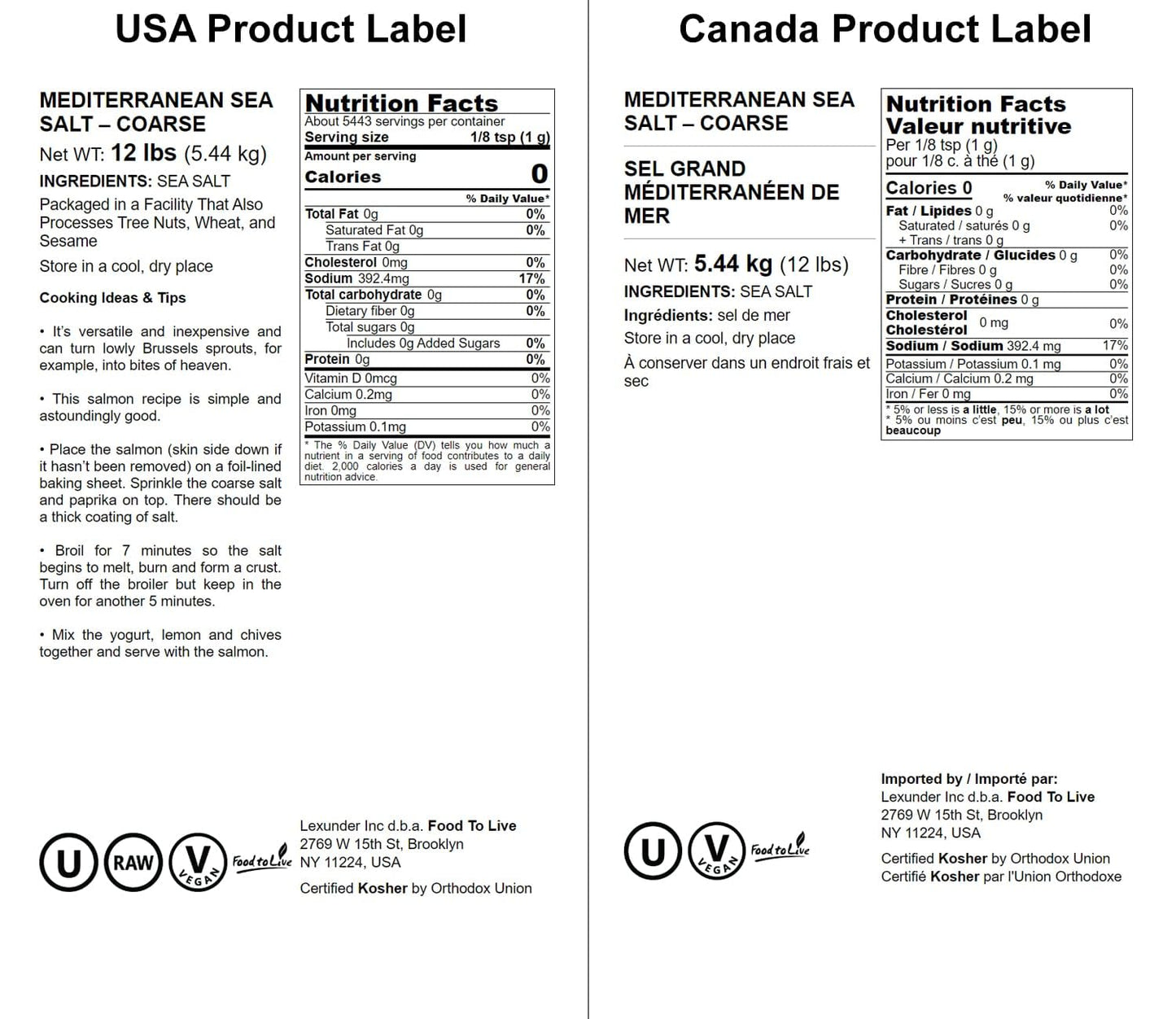 Food to Live Mediterranean Sea Salt, 12 Pounds - Coarse Grain, Pure Crystals, No Additives, No Preservatives, Vegan, Kosher. Ric