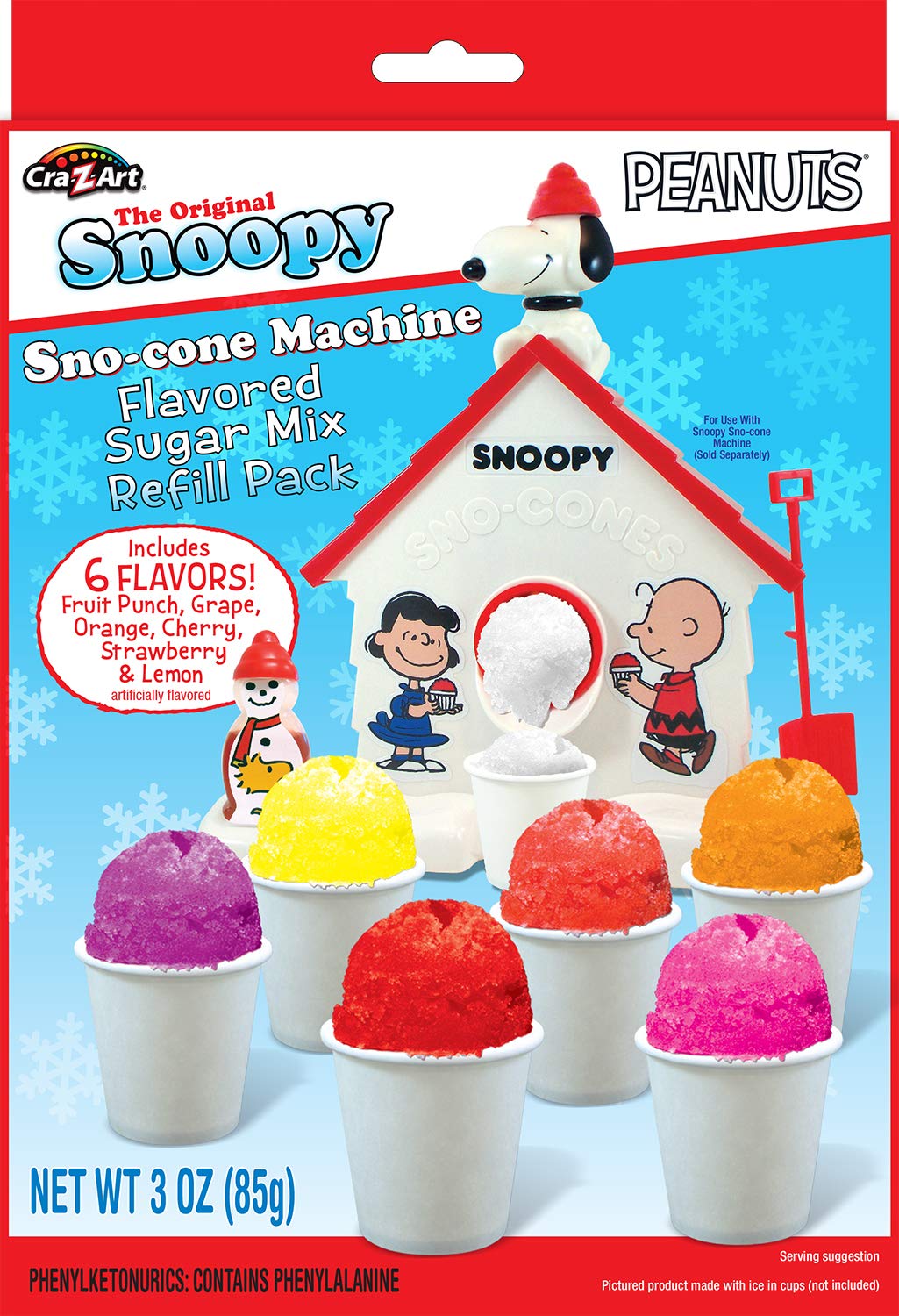Cra-Z-Art Snoopy Snow Cone Maker Refill, 3 oz, Plastic, Small, Multiple Colors, Model 18253WM-4