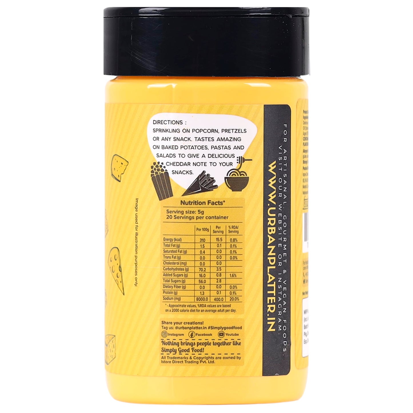Urban Platter Cheddar Cheese Powder, 100G (An All Purpose Seasoning, Perfect For Pop Corn, Pasta, Fries Seasoning | Dairy-Free)