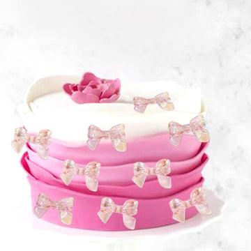 Cyodoos 24Pcs Pink Bow Cake Topper Bowknot Cupcake Toppers Cake Dessert Picks Decoration For Baby Shower Birthday Wedding Party
