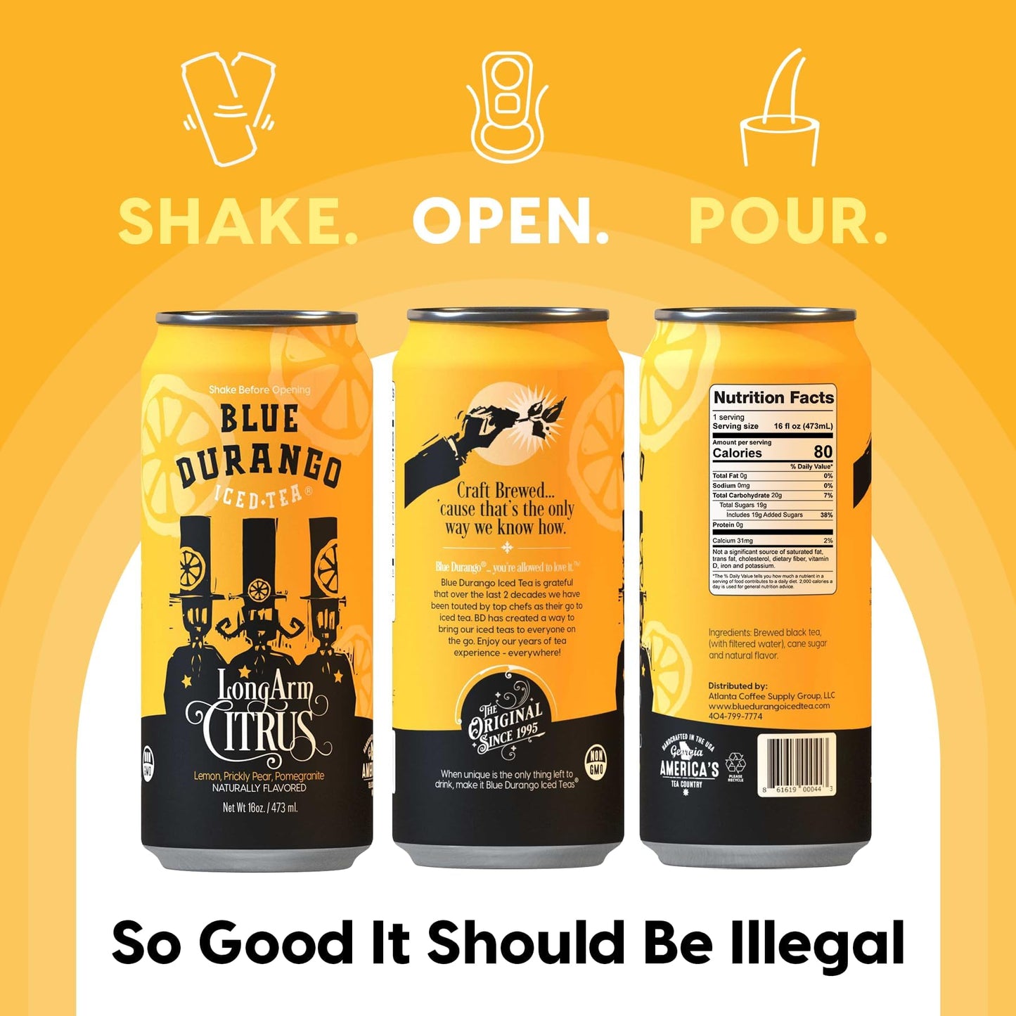 Blue Durango Iced Tea - Long Arm Citrus - Black Tea, Lemon, Prickly Pear, Pomegranate - Low Sugar, Non-Gmo, No Artificial Sweete