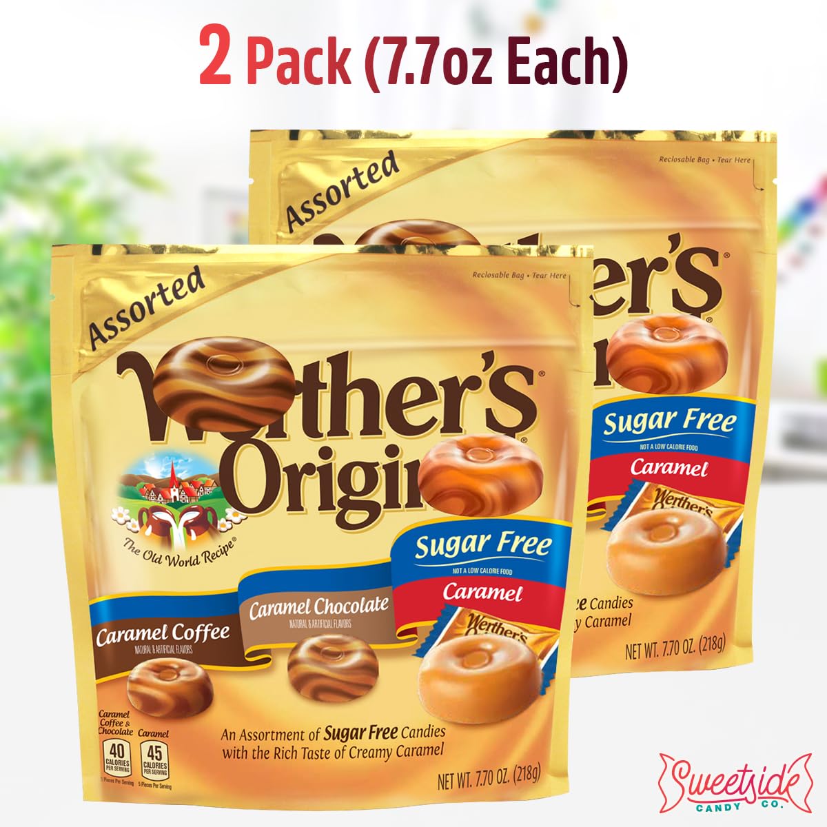 WerthersOriginal Caramel Hard Candy Assorted Flavors, 2 Pack of Individually Wrapped Sugar Free WerthersHard Candy, 7.7oz Each