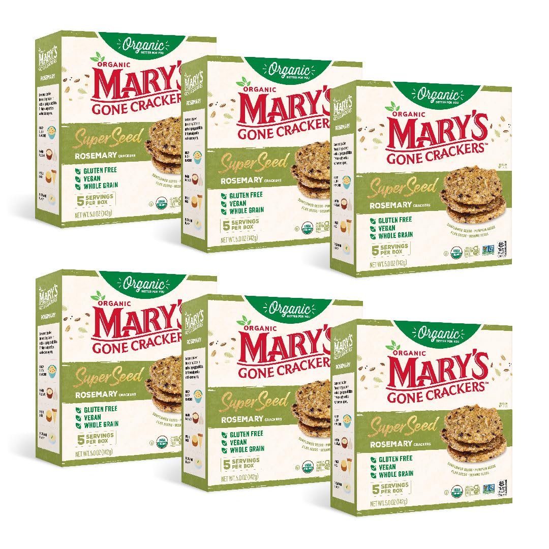 Marys Gone Crackers Super Seed Crackers, Organic Plant Based Protein, USDA Certified Organic, Gluten Free & Non-GMO, Rosemary, 