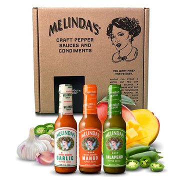 Melindas Mild & Wild Variety Pack - Gourmet Hot Sauce Gift Set With Variety Of Fresh Flavors - Includes Jalapeo  Mango & Garlic Habanero - Top-Grade Hot Sauce Variety Pack With Mild Heat - 5Oz  3 Pack