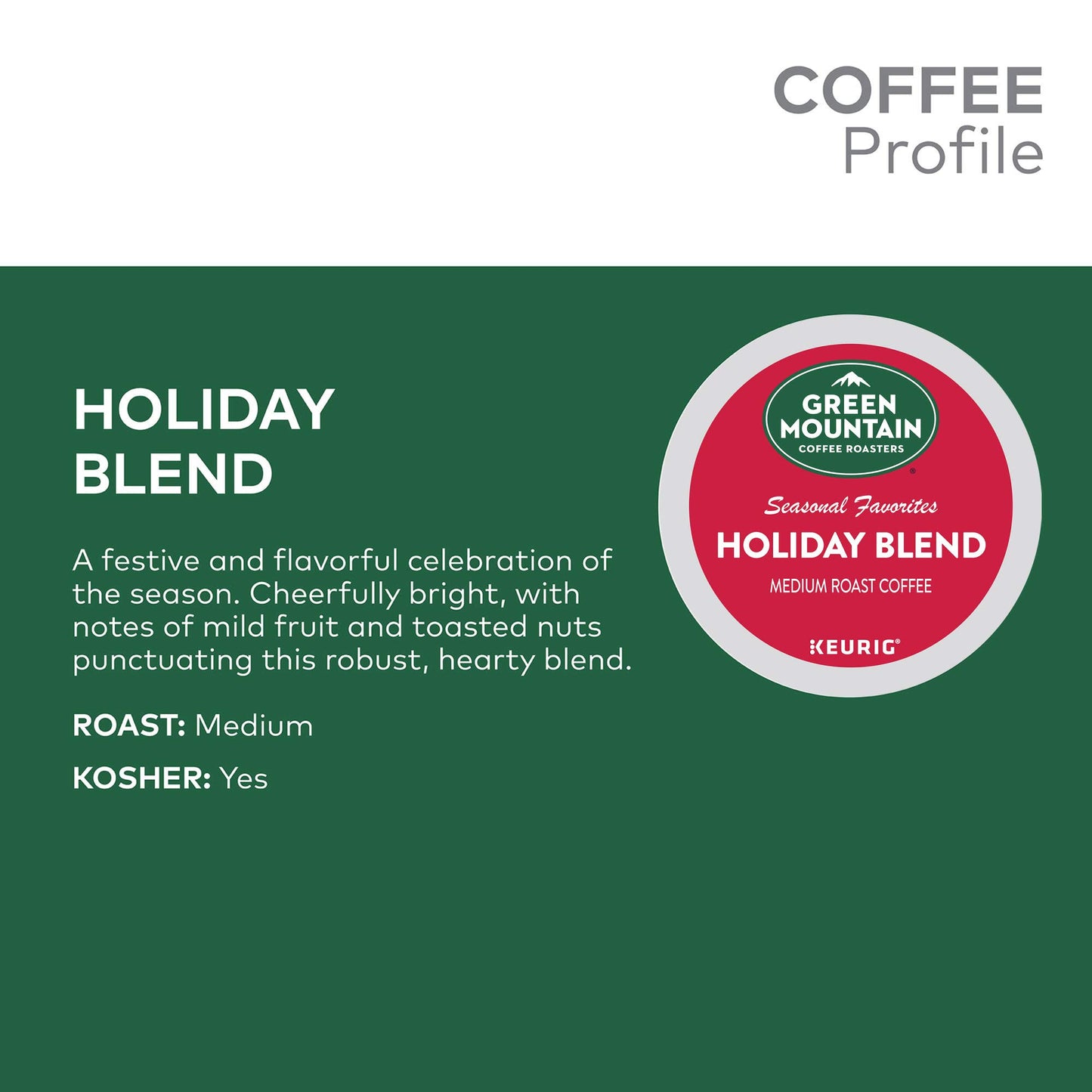 Green Mountain Coffee Roasters Holiday Blend, Keurig Single Serve K-Cup Pods, 72 Count (6 Packs of 12)