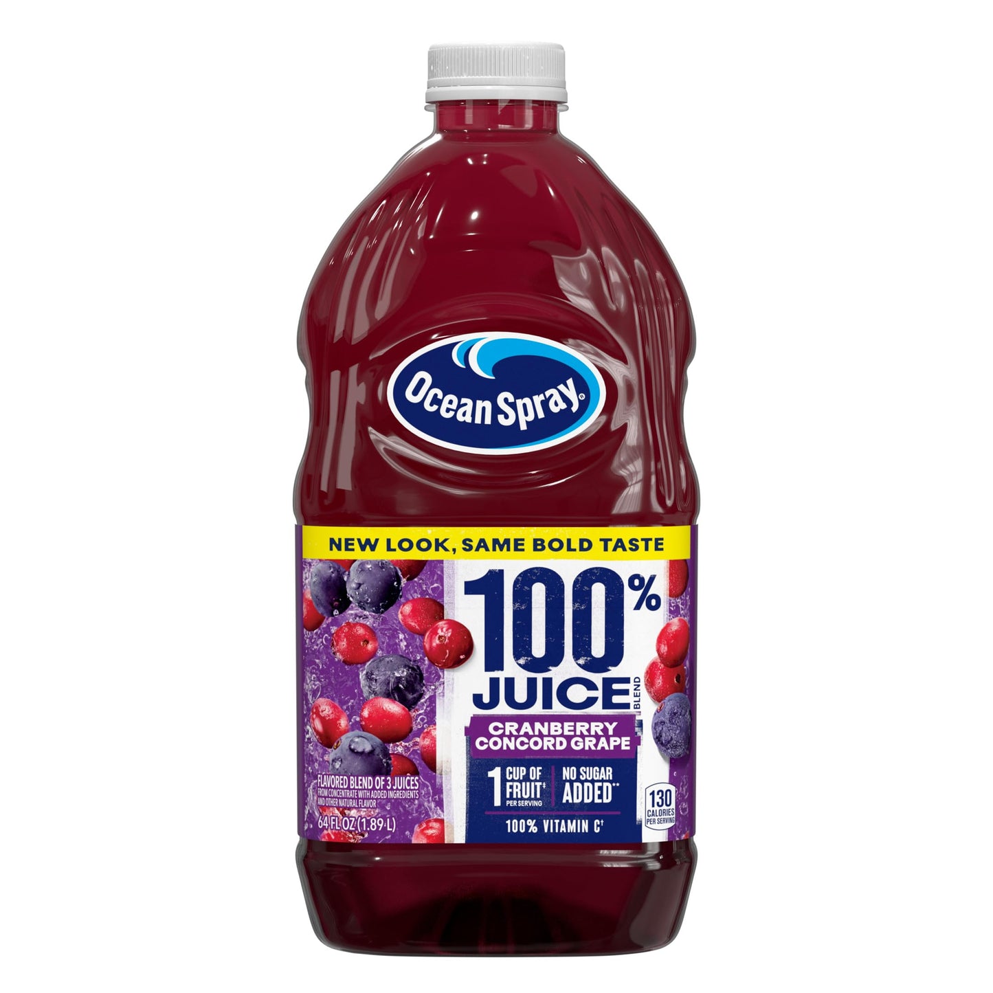 Ocean Spray 100% Juice Cranberry Grape Blend, 64 Fl Oz Bottle, Pack of 8, Cranberry Concord Grape