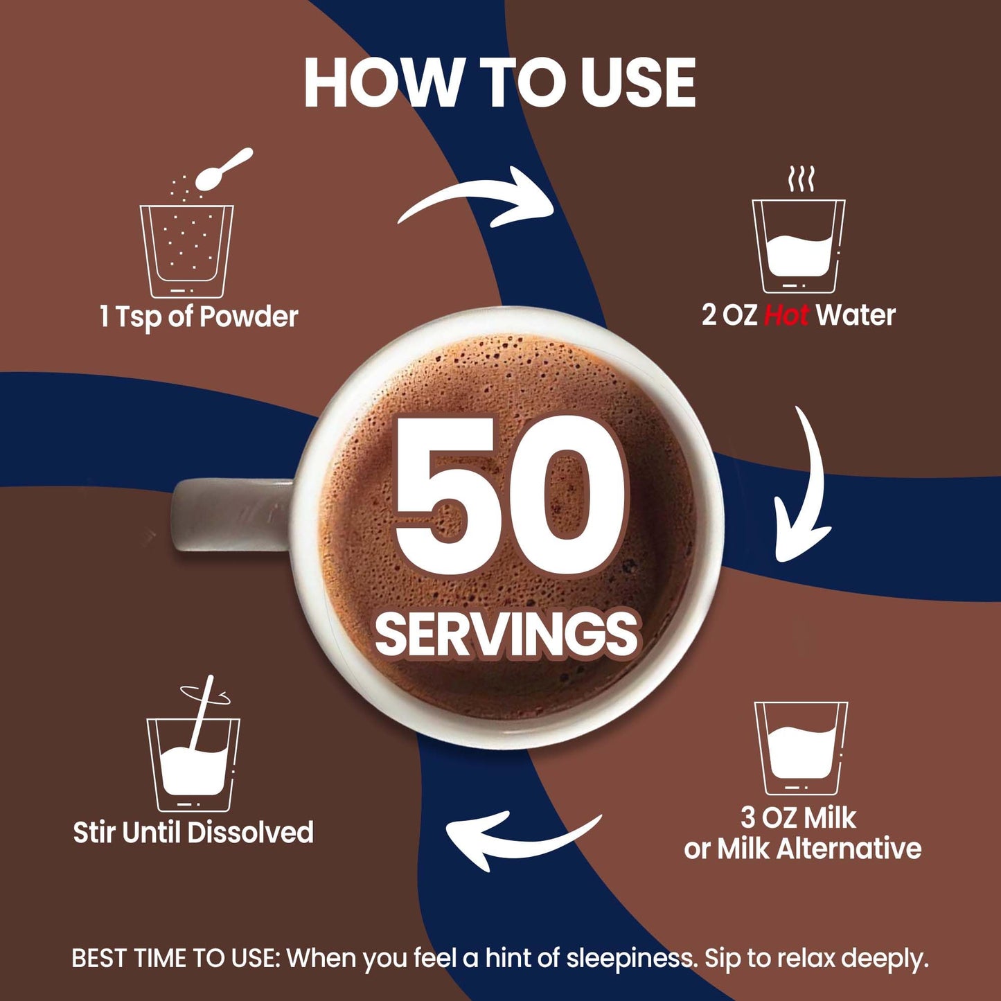 Mushroom Hot Chocolate for Calm, 50 Servings Cocoa Powder | 10 Mushrooms Supplements with Magnesium Glycinate, L-Theanine, Ashwa
