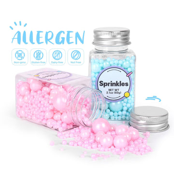 Edible Pink And Blue Sprinkles For Cake Decorating, Pink Pearl Sprinkles, Blue Pearl Sugar Sprinkles For Macaron, Cake, Cupcake,