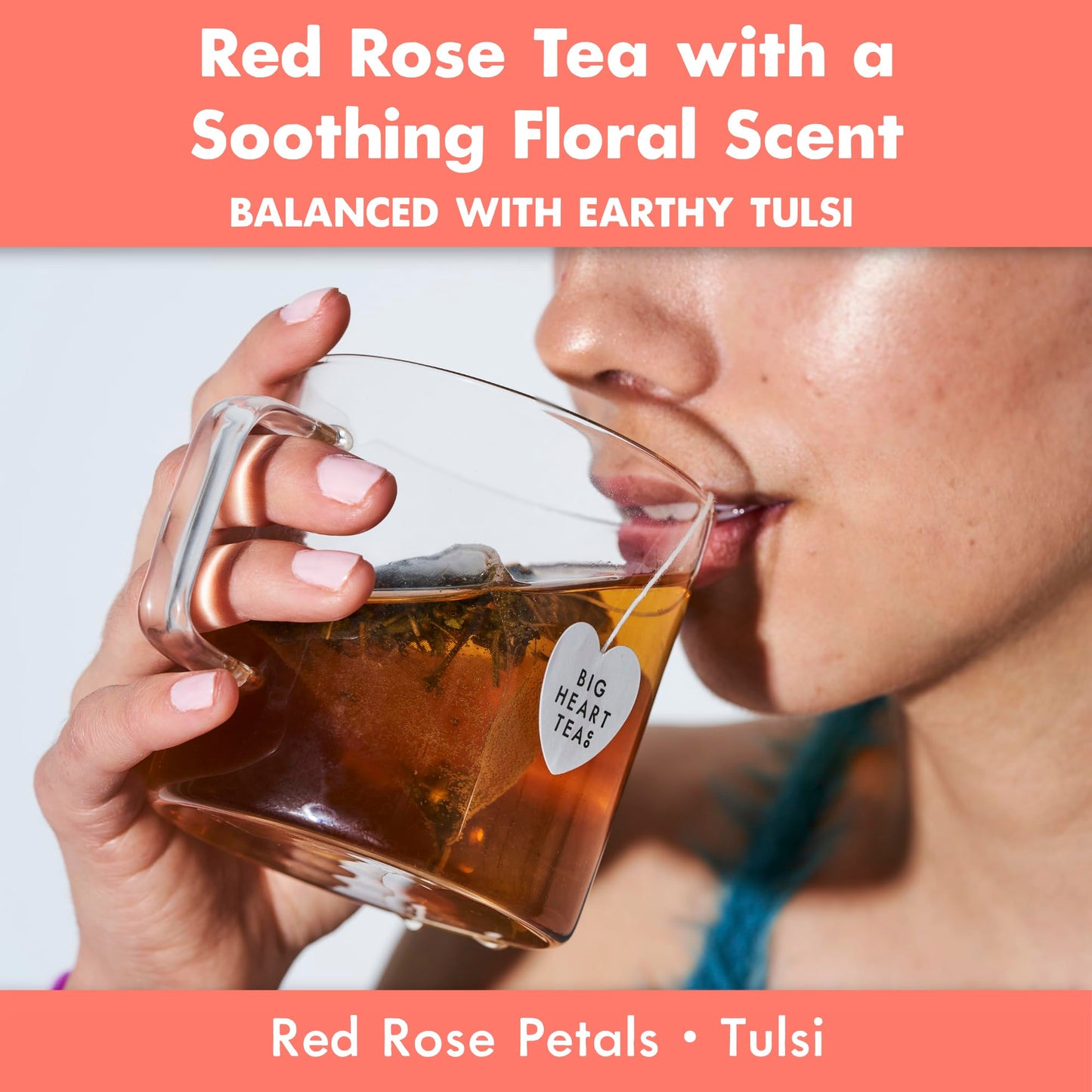 Big Heart Tea Co. Tea Bags - Cup of Love Red Rose - Certified Organic, Floral Ayurvedic Herbal Decaf Tea in Zero Plastic Sachets