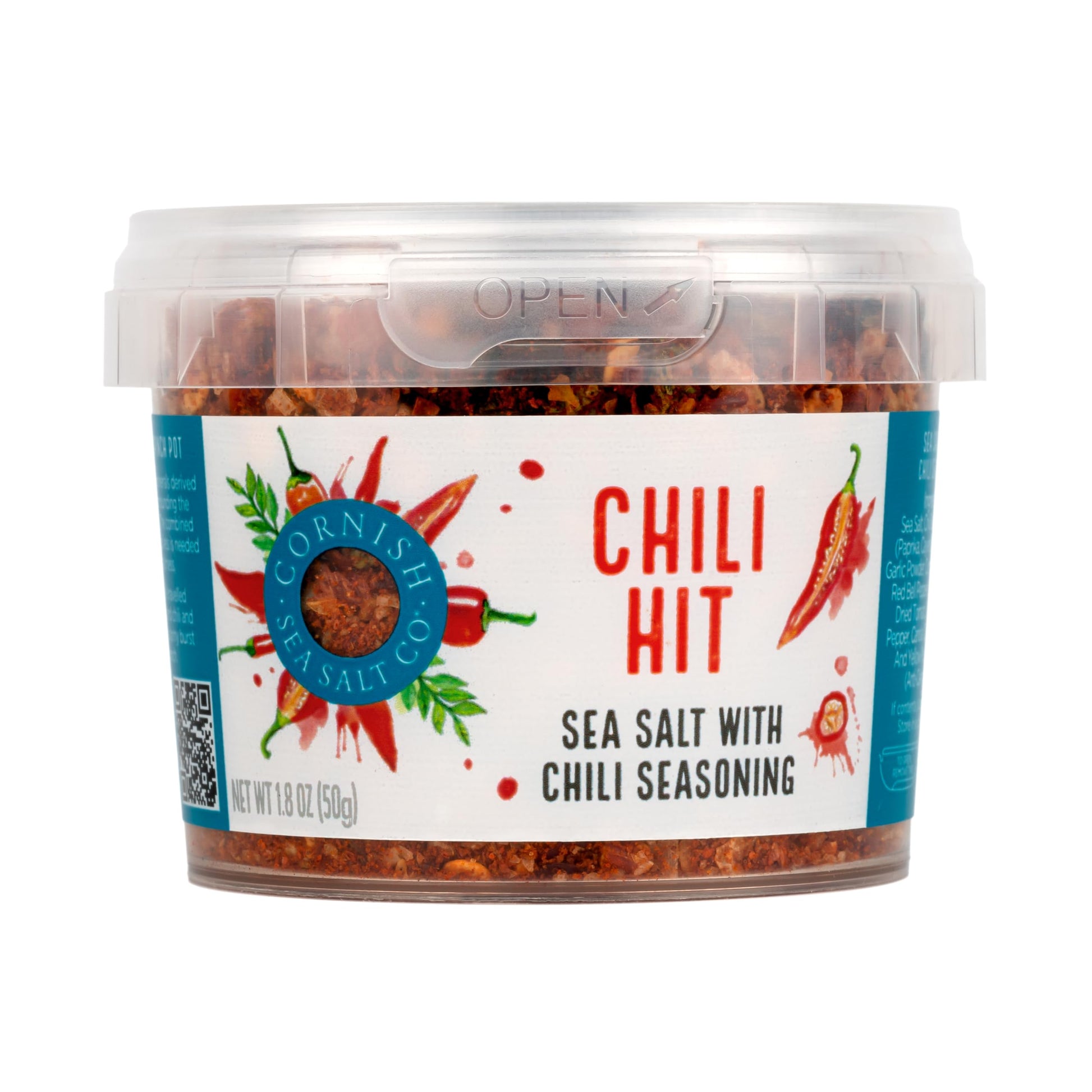 Cornish Sea Salt Chili Hit Seasoning| Sea Salt Flakes W. Chili Seasoning | Hand-Harvested In Cornwall, England | 1.8 Oz Resealab