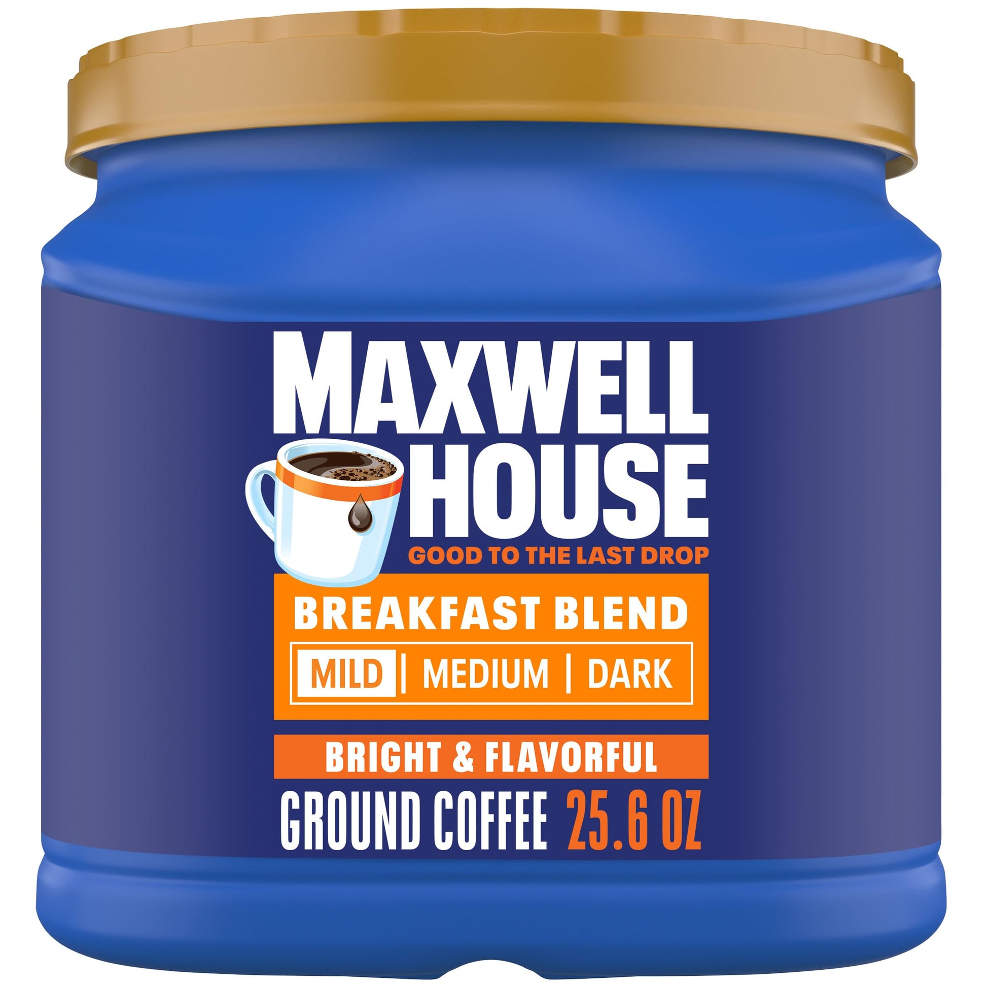 MAXWELL HOUSE Breakfast Blend Ground Coffee, Mild Roast, 25.6 oz Canister, Brown