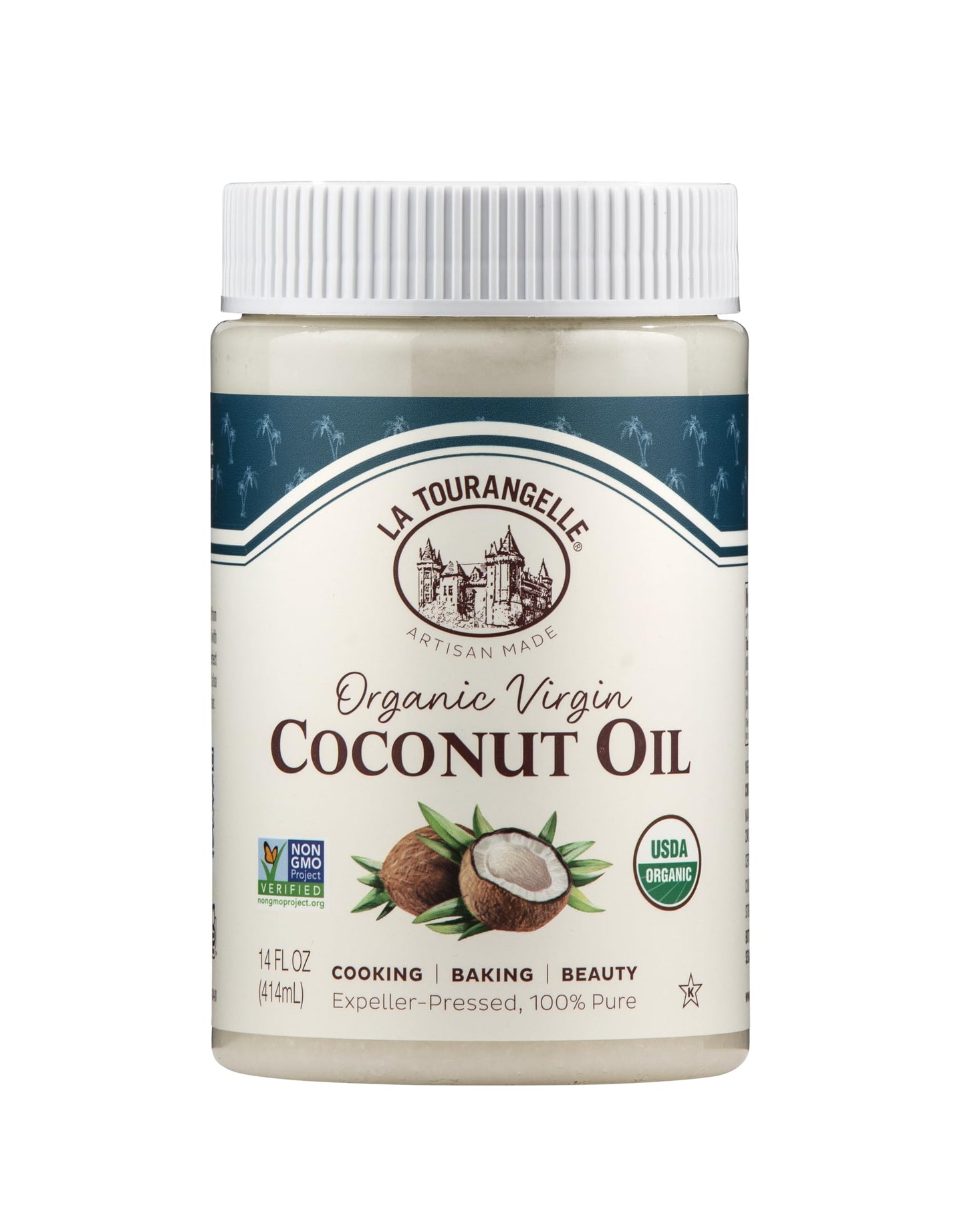 La Tourangelle, Organic Coconut Oil, Unrefined, For Cooking, Baking, Hair, And Skin Care, Pure Virgin, Expeller Pressed, 14 Fl Oz
