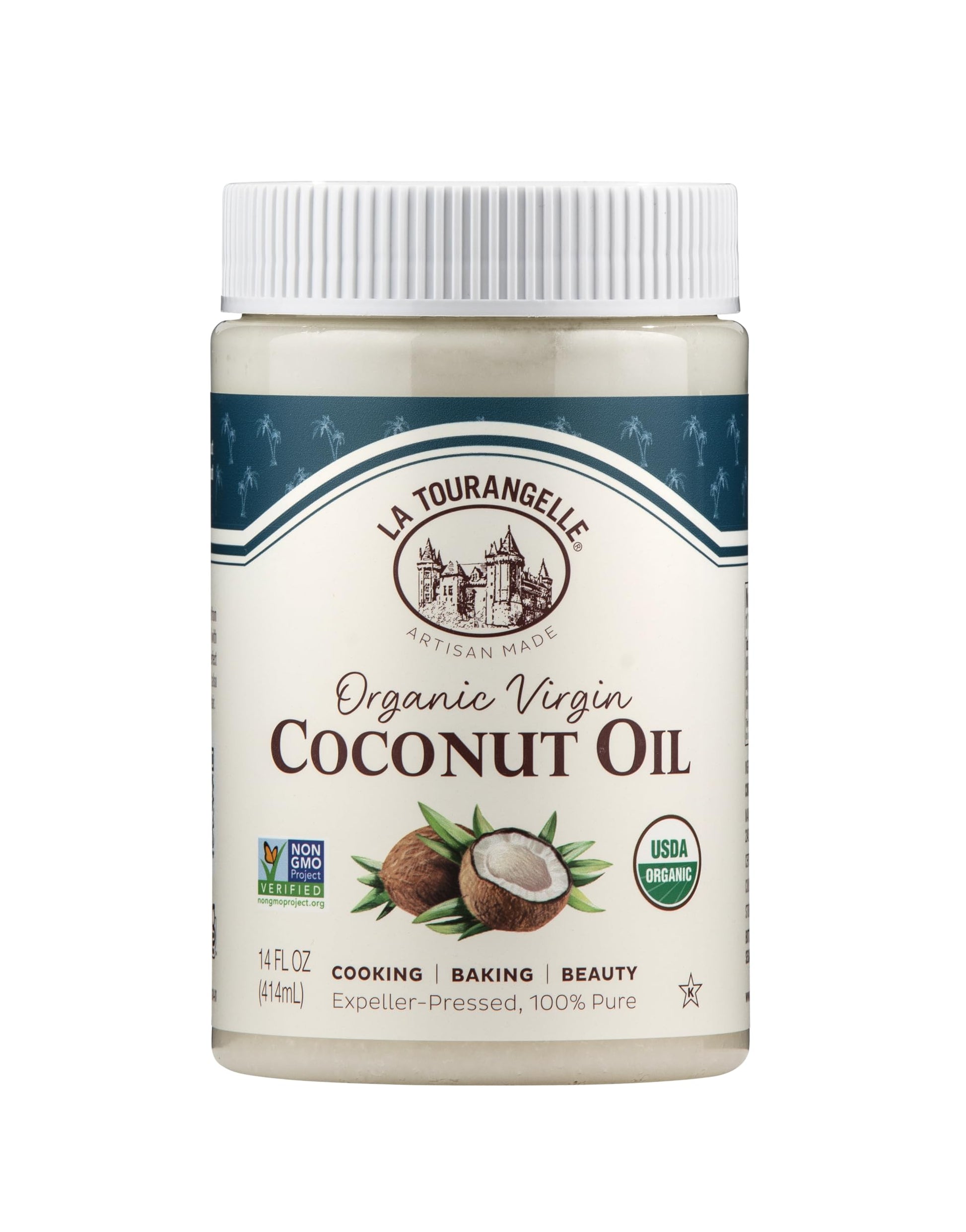 La Tourangelle, Organic Coconut Oil, Unrefined, For Cooking, Baking, Hair, And Skin Care, Pure Virgin, Expeller Pressed, 14 Fl Oz